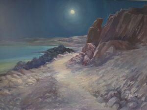 Night road near the sea